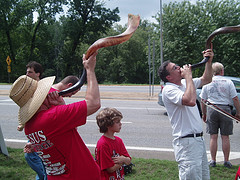 Operation Save America activists blowing shofars